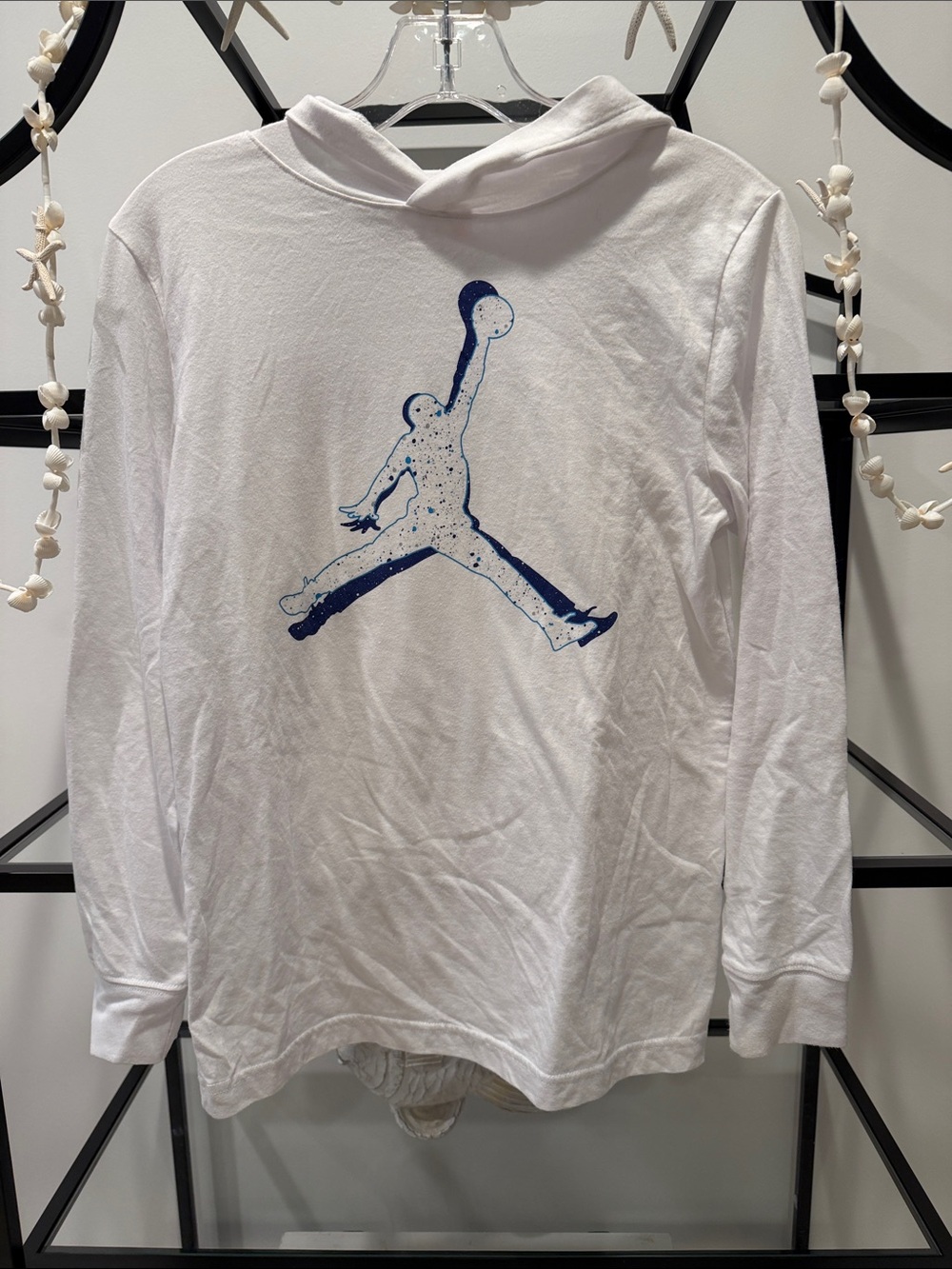 Jordan White Hoodie with Navy Jumpman Graphic